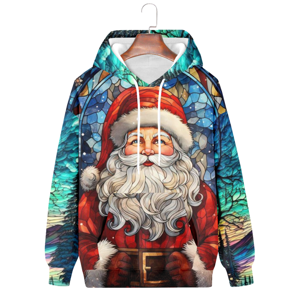 Santa stained glass casual hoodie