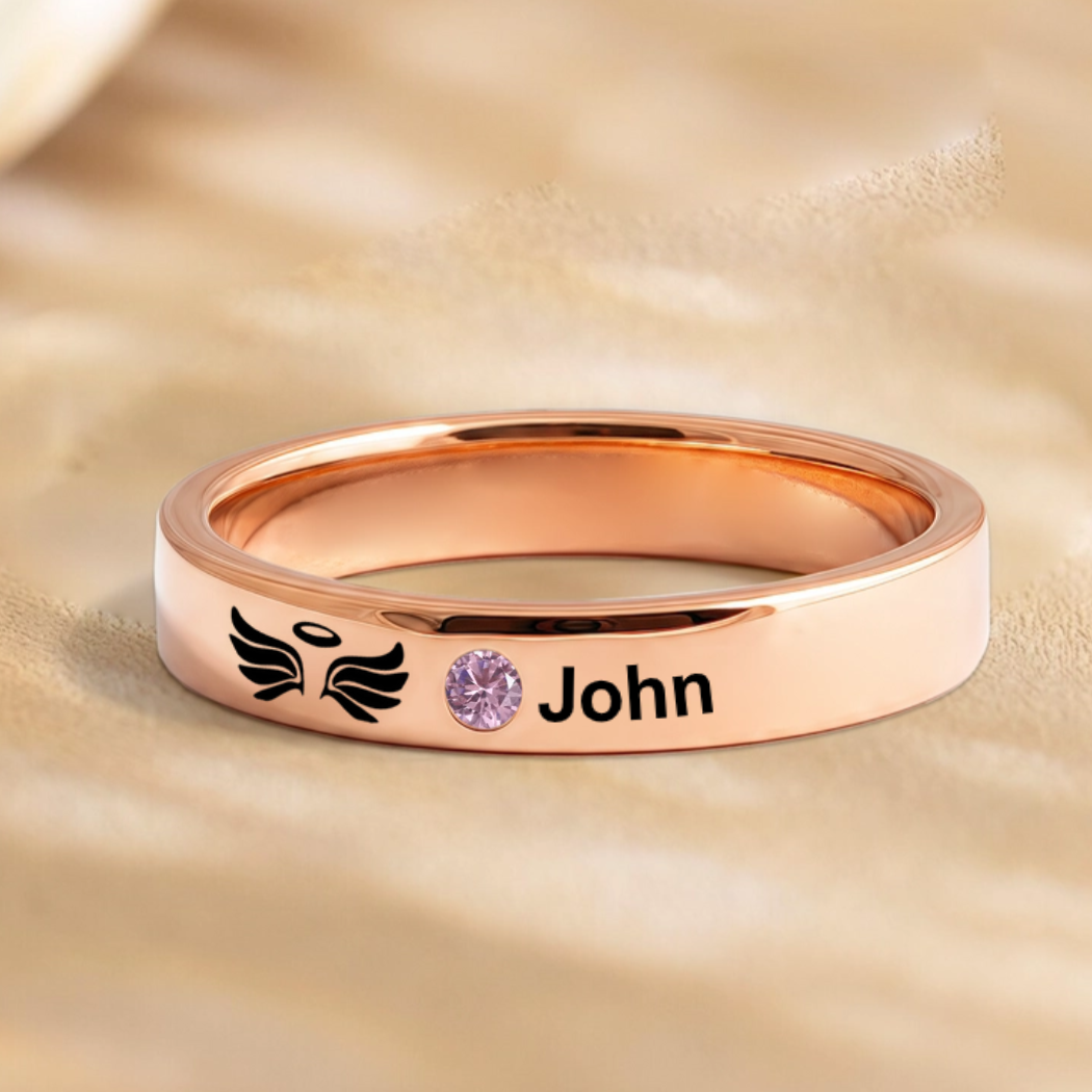 Personalized Memorial Birthstone And Name Ring