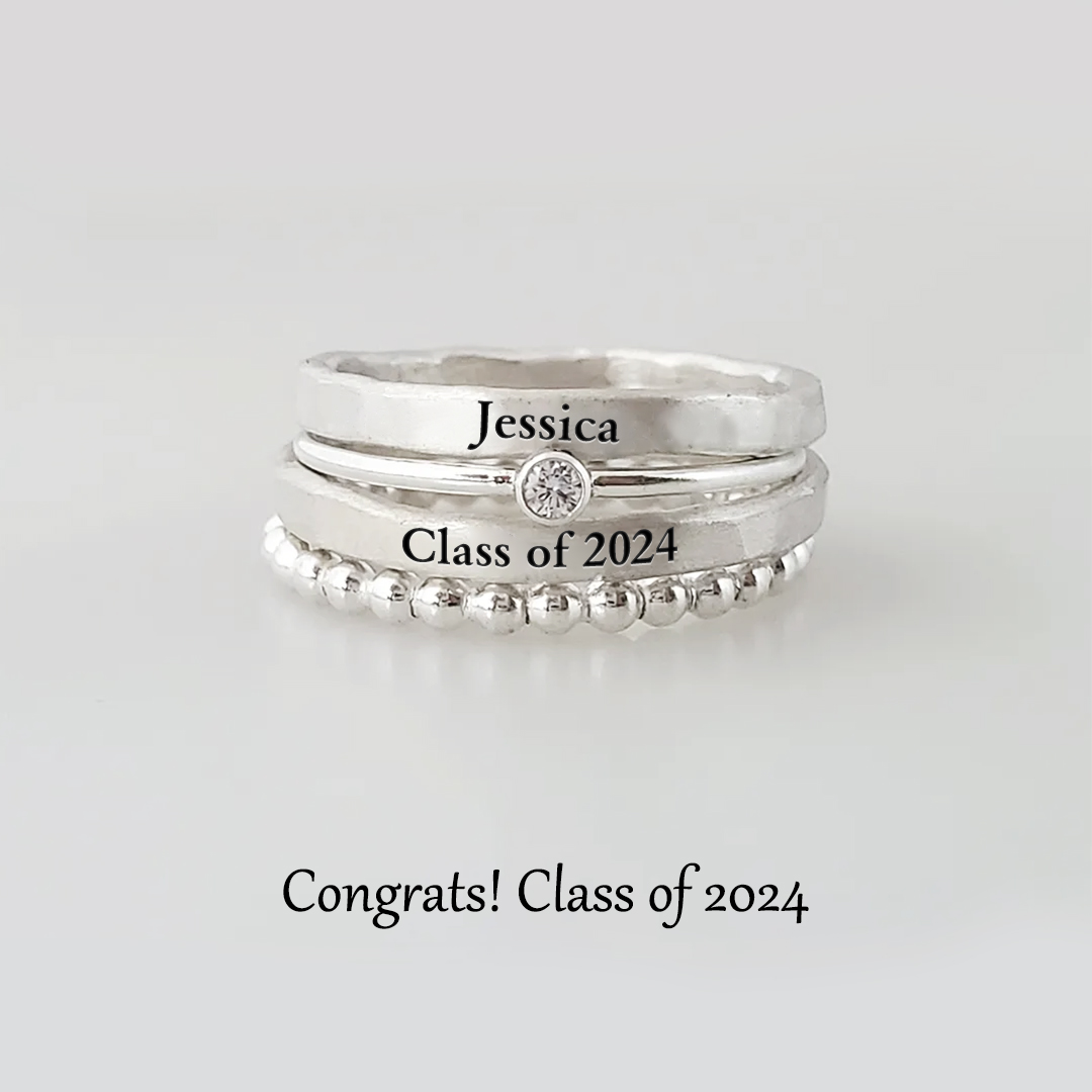 S925 Graduation 2024 Name Custom Stacked Ring - 4 Rings Set