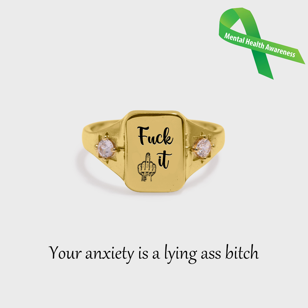 S925 Mental Health Awareness Fuck it Square Ring