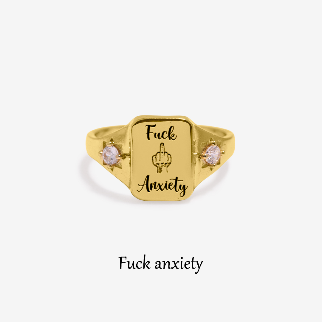 S925 Fuck Anxiety Square Ring