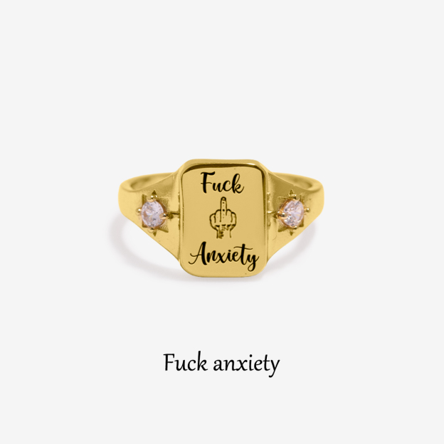 S925 Fuck  Anxiety Square Ring 