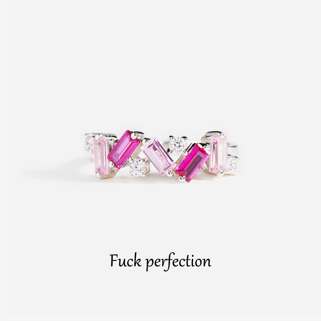 Fuck Perfection Engraved Pink Diamond Ring