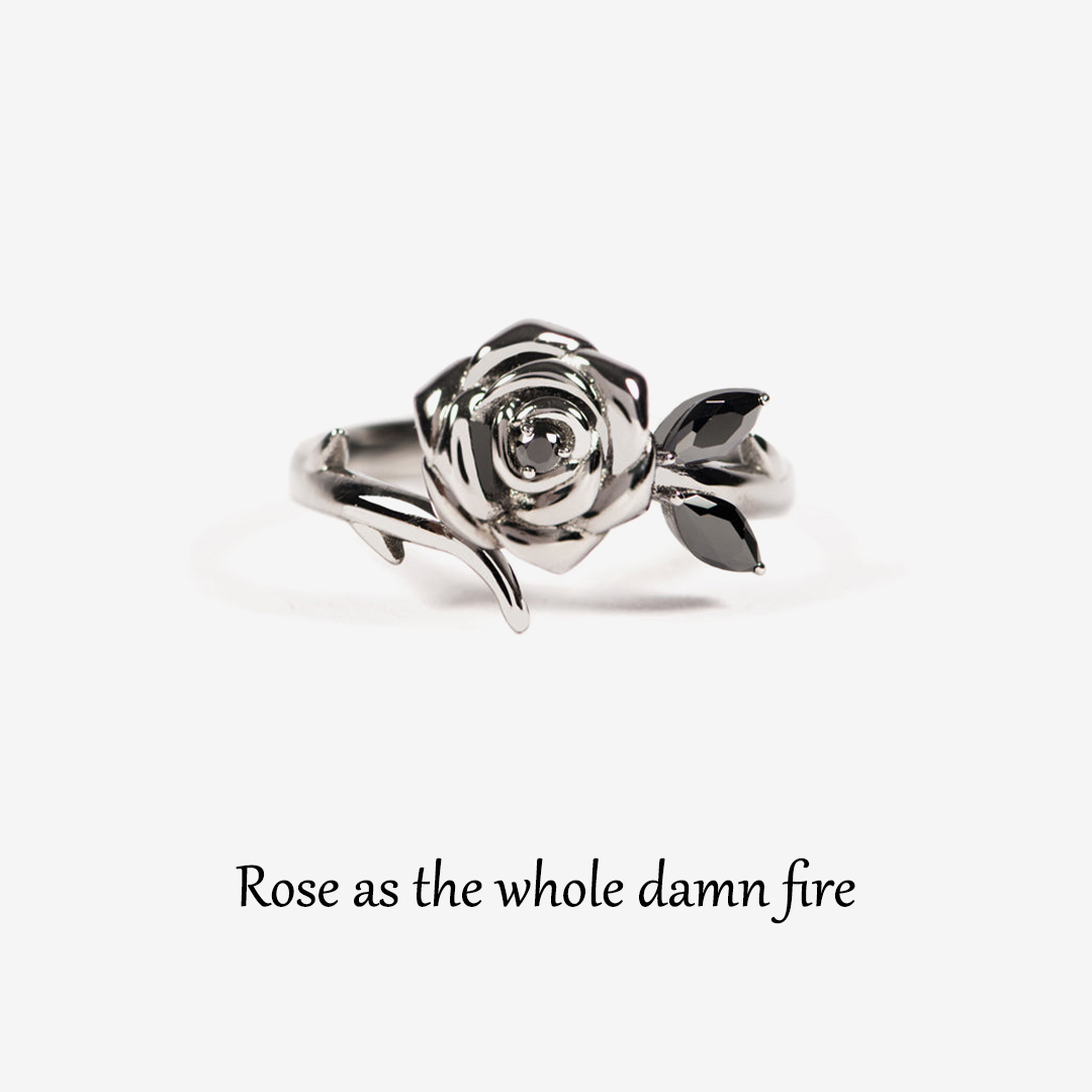 Burned and Survived Engraved Black Rose Ring