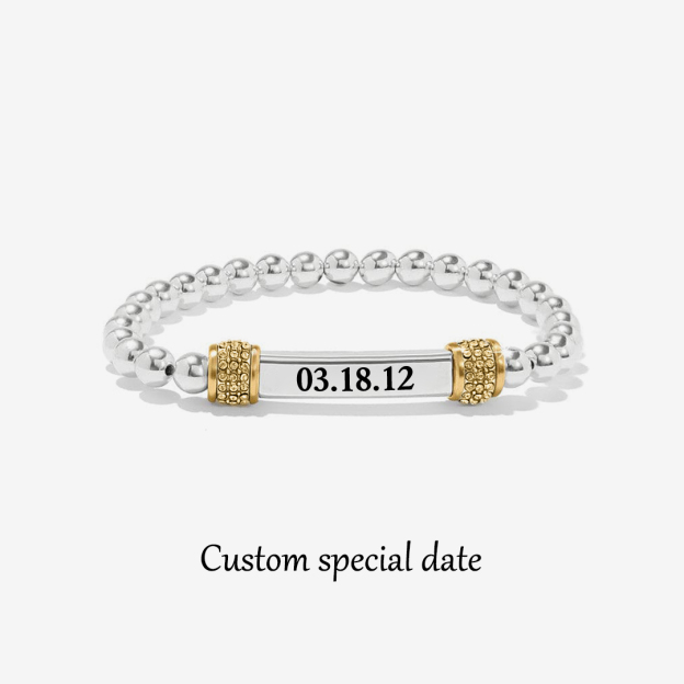 Customized Date With Diamond Bead Bracelet