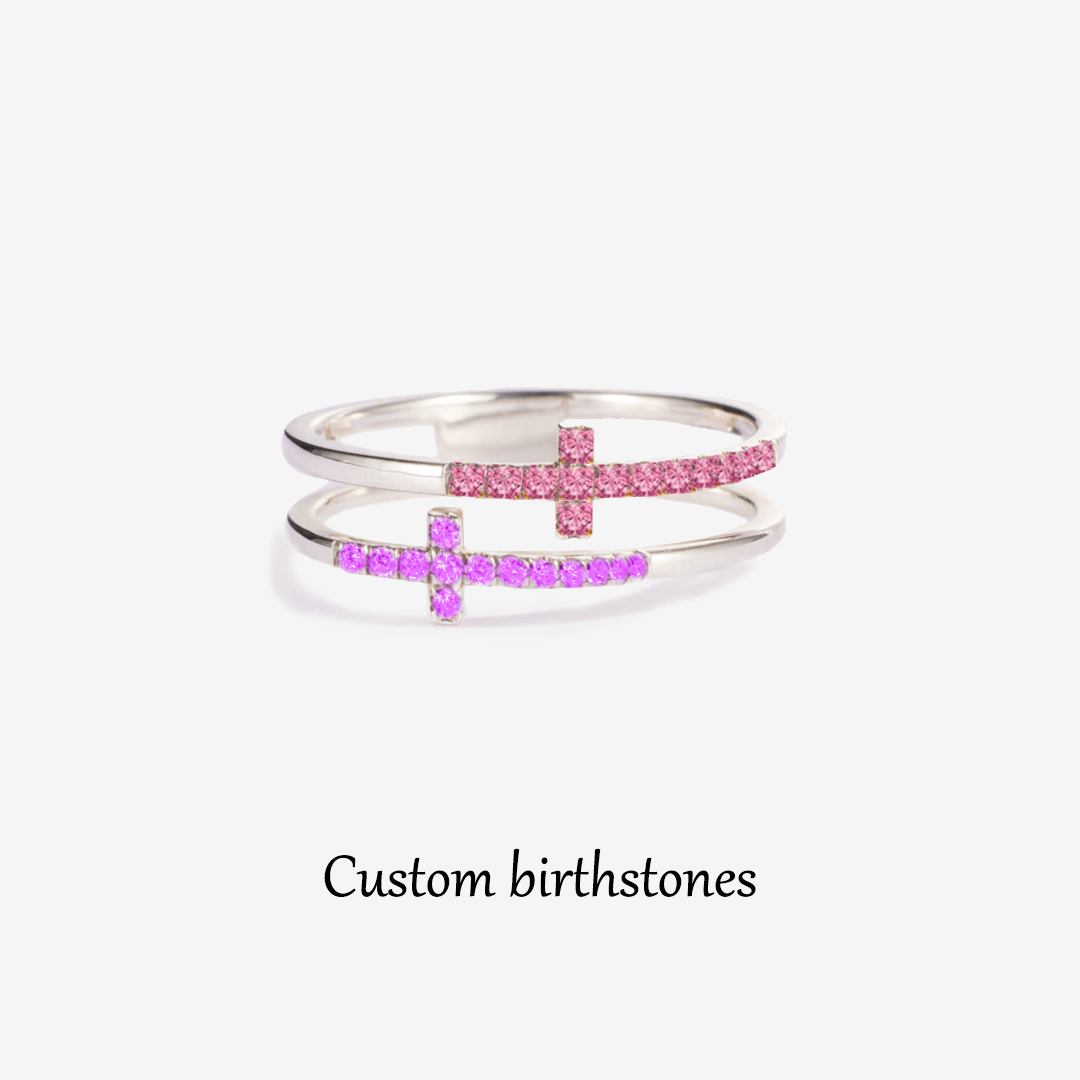 To My Daughter Pray Through It Double Cross Birthstone Custom Ring