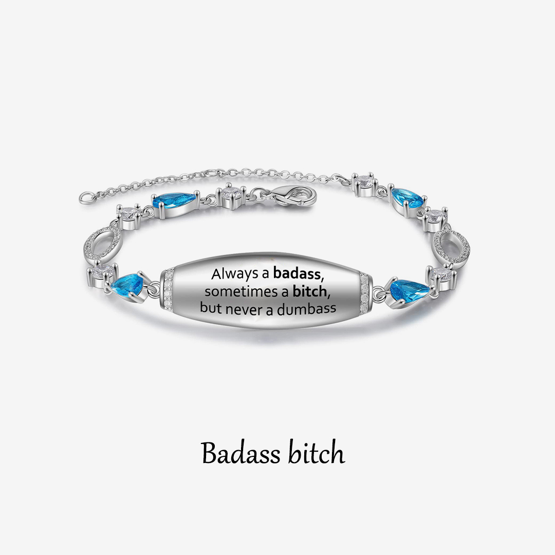 Badass Bitch Engraved Blue Diamond Bracelet