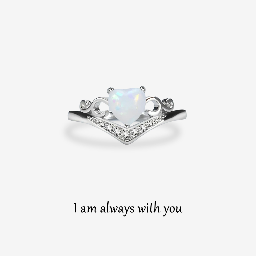 For Daughter - Love From Mom Heart Crown Opal Ring