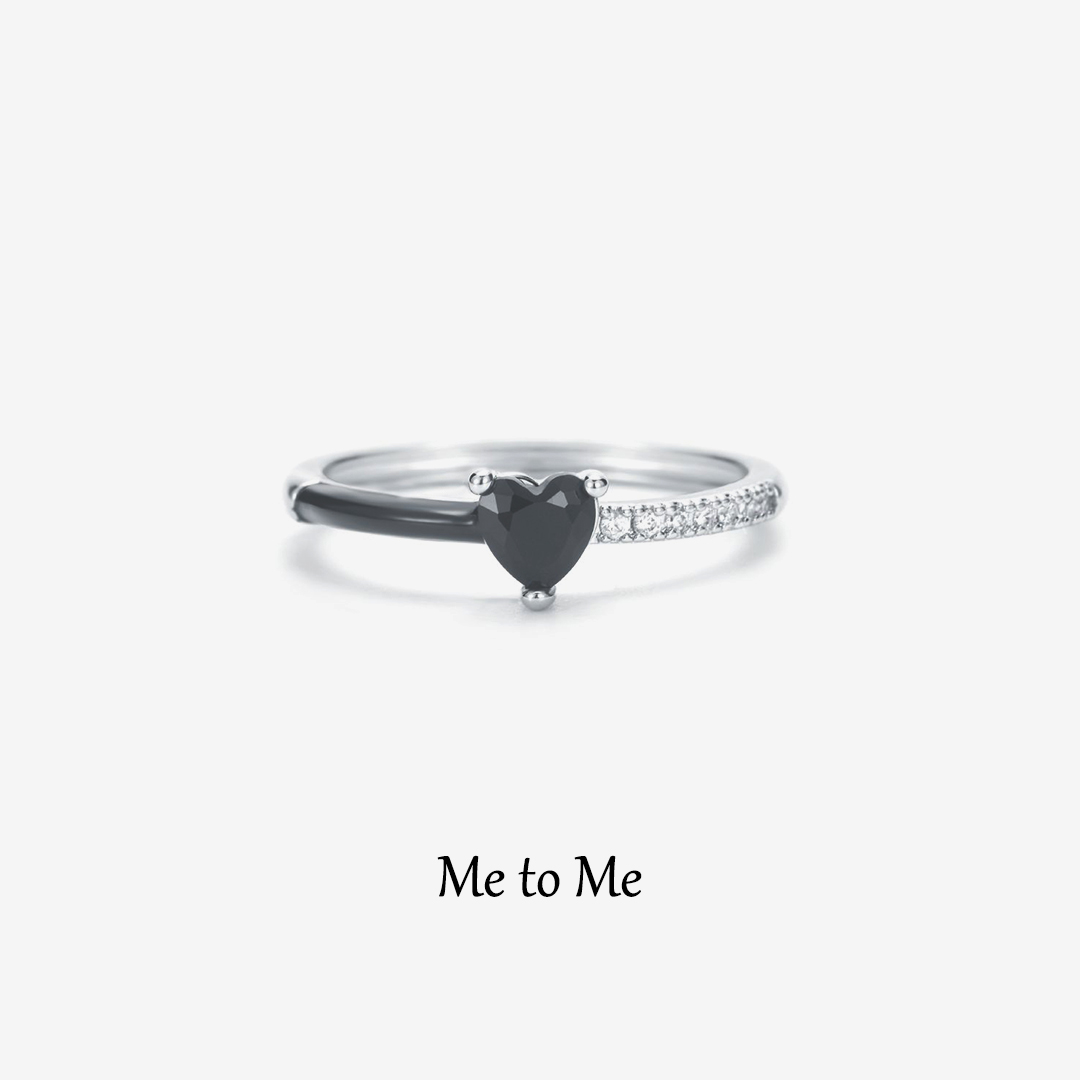For Self - Me to me Black Ceramic Heart-shaped Ring