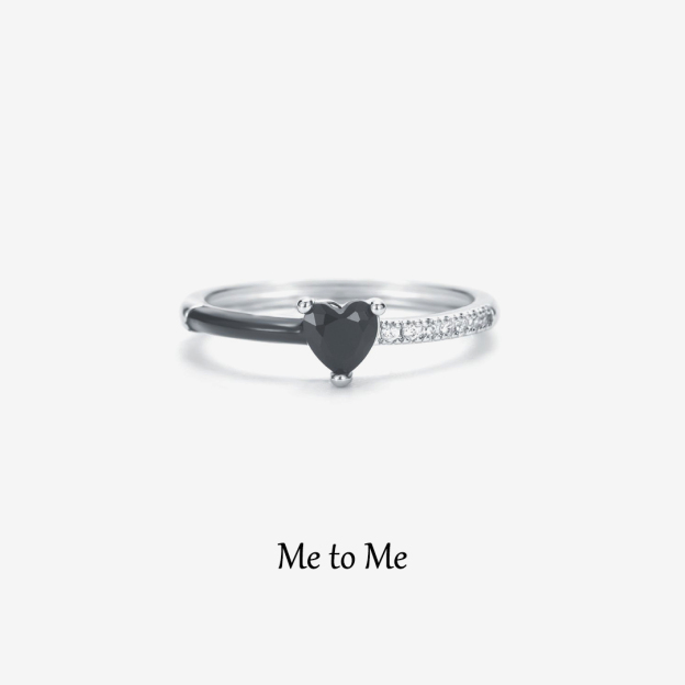 For Self - Me to me Black Ceramic Heart-shaped Ring