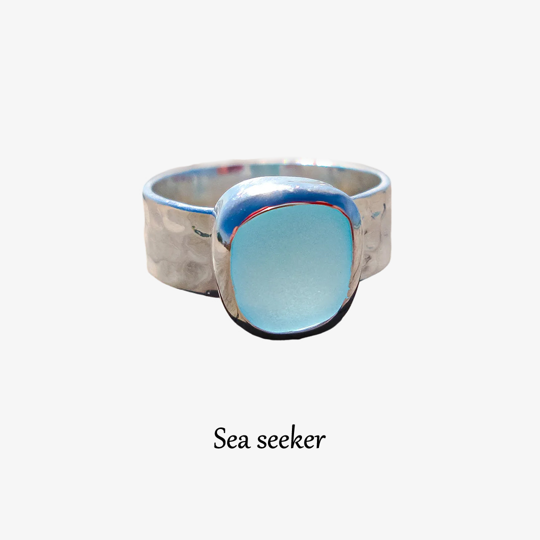 S925 Sea Seeker  Glass Wide Band Ring