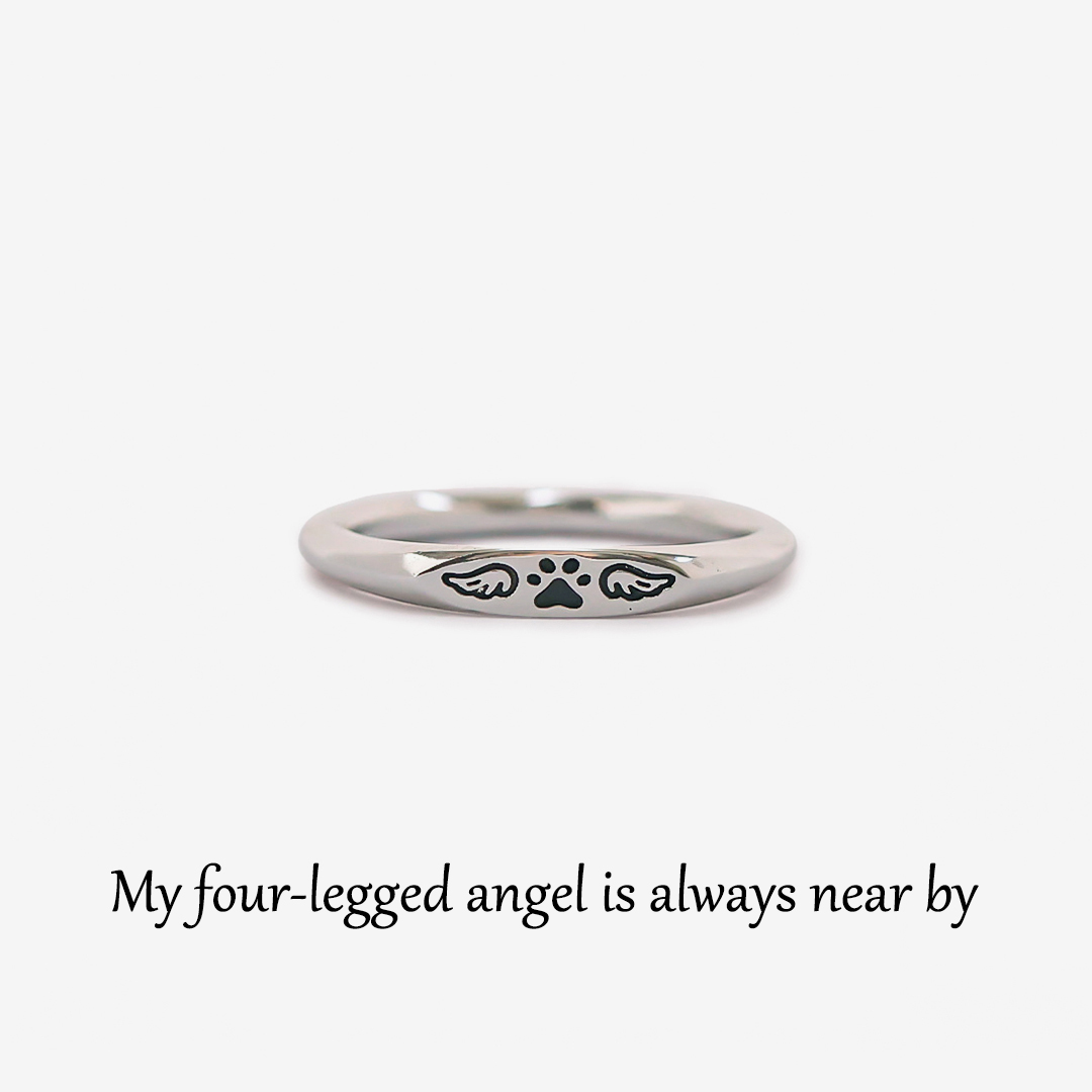 FOR MEMORIAL - My Four-legged Angel is Always Near By Tiny Paw With Wings Ring