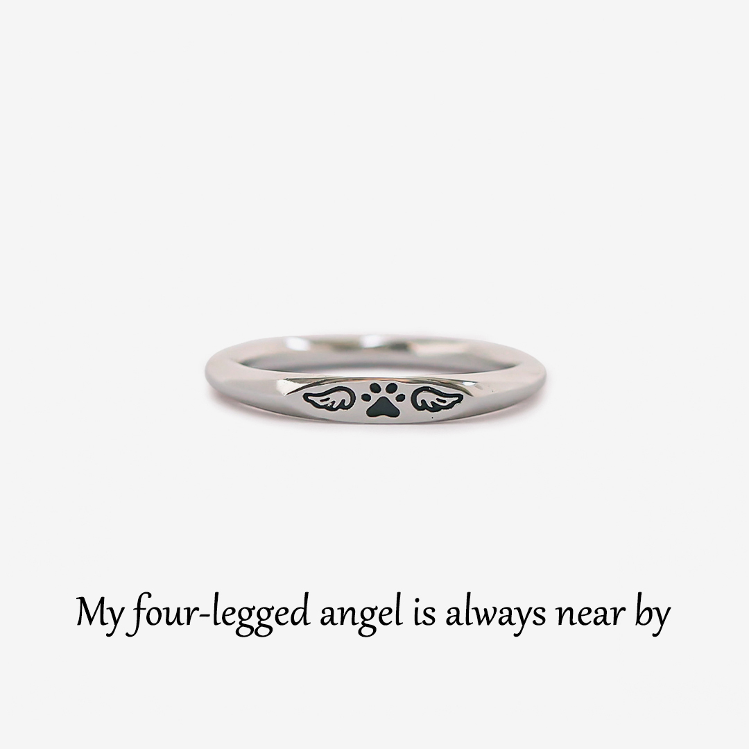 FOR MEMORIAL - My Four-legged Angel is Always Near By Tiny Paw With Wings Ring