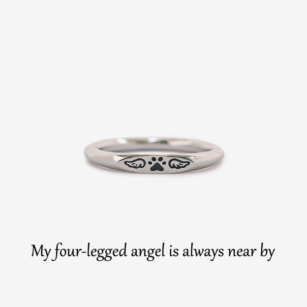 FOR MEMORIAL - My Four-legged Angel is Always Near By Tiny Paw With Wings Ring
