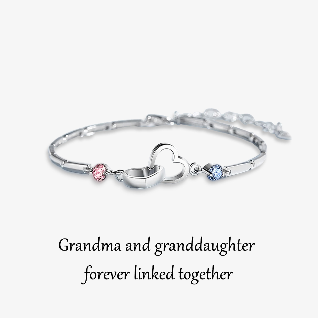 S925 Grandma & Granddaughter Forever Linked Together Birthstone Custom Double Cubic Zirconia and Heart Bracelet