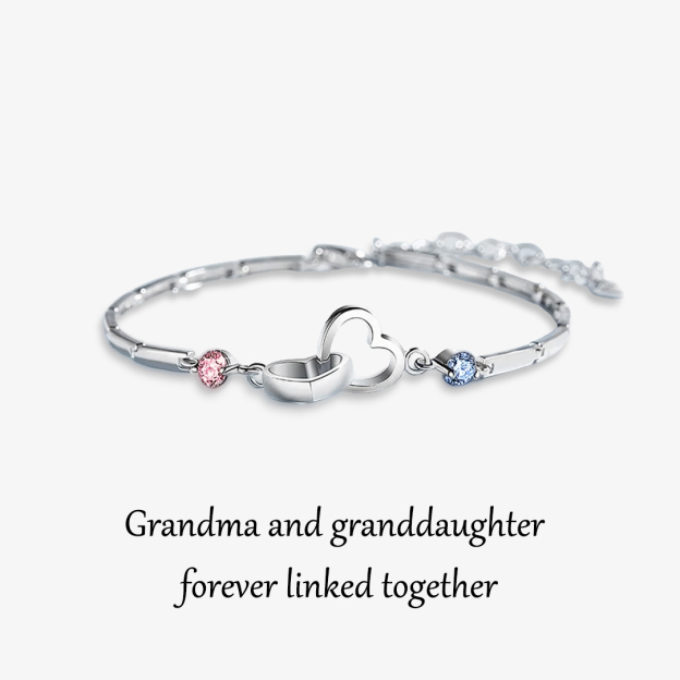 S925 Grandma & Granddaughter Forever Linked Together Birthstone Custom Double Cubic Zirconia and Heart Bracelet
