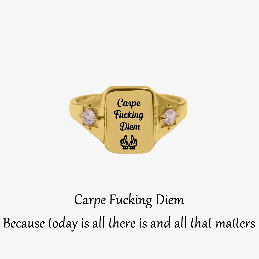 S925 Carpe Fucking Diem Square Ring 