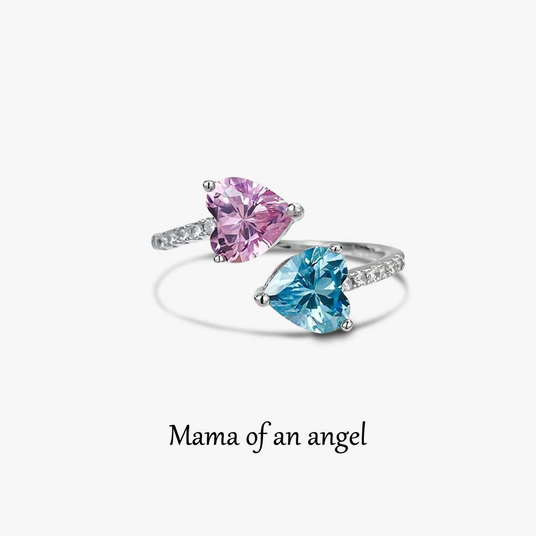 Mama of an Angel Pink & Blue Diamond Open Ring