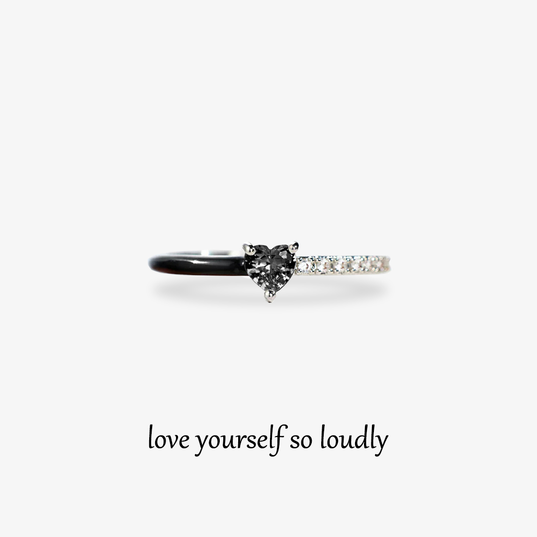 For Self-Love Yourself So Loudly Black Heart-Cut Half Enamel Ring