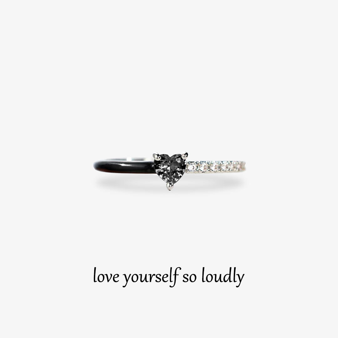 For Self-Love Yourself So Loudly Black Heart-Cut Half Enamel Ring