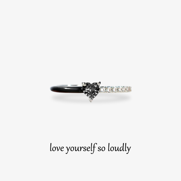 For Self-Love Yourself So Loudly Black Heart-Cut Half Enamel Ring