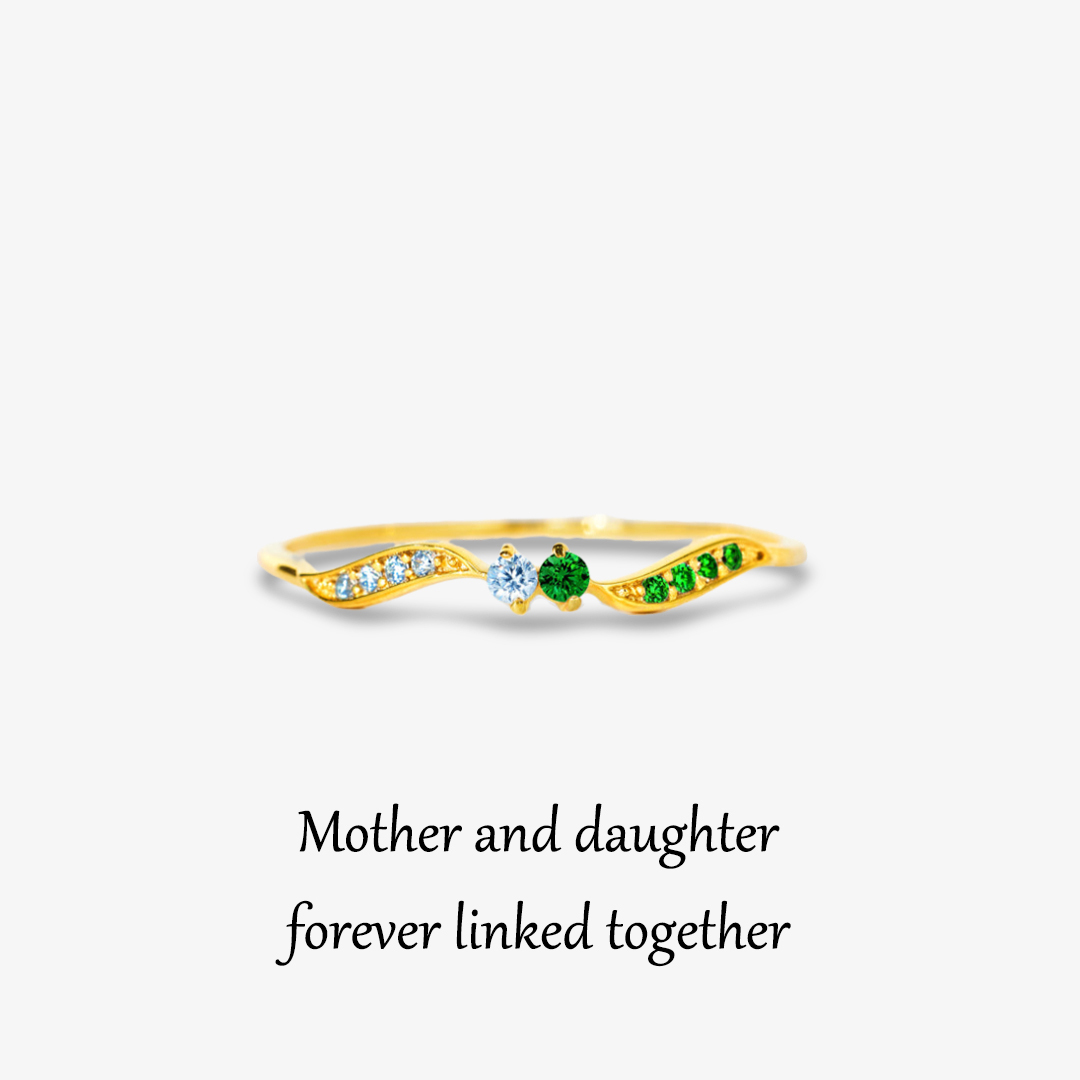 Mother & Daughter forever linked together Personalized Double Stone Wavy Ring