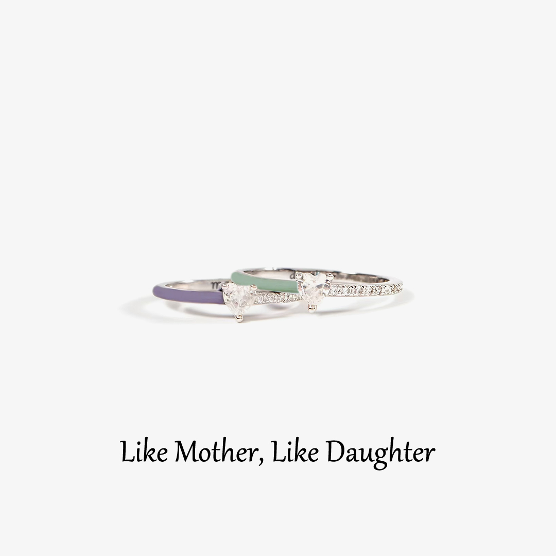 Mother & Daughter Purple Green Heart-cut Rings