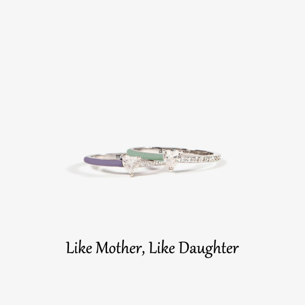Mother & Daughter Purple Green Heart-cut Rings