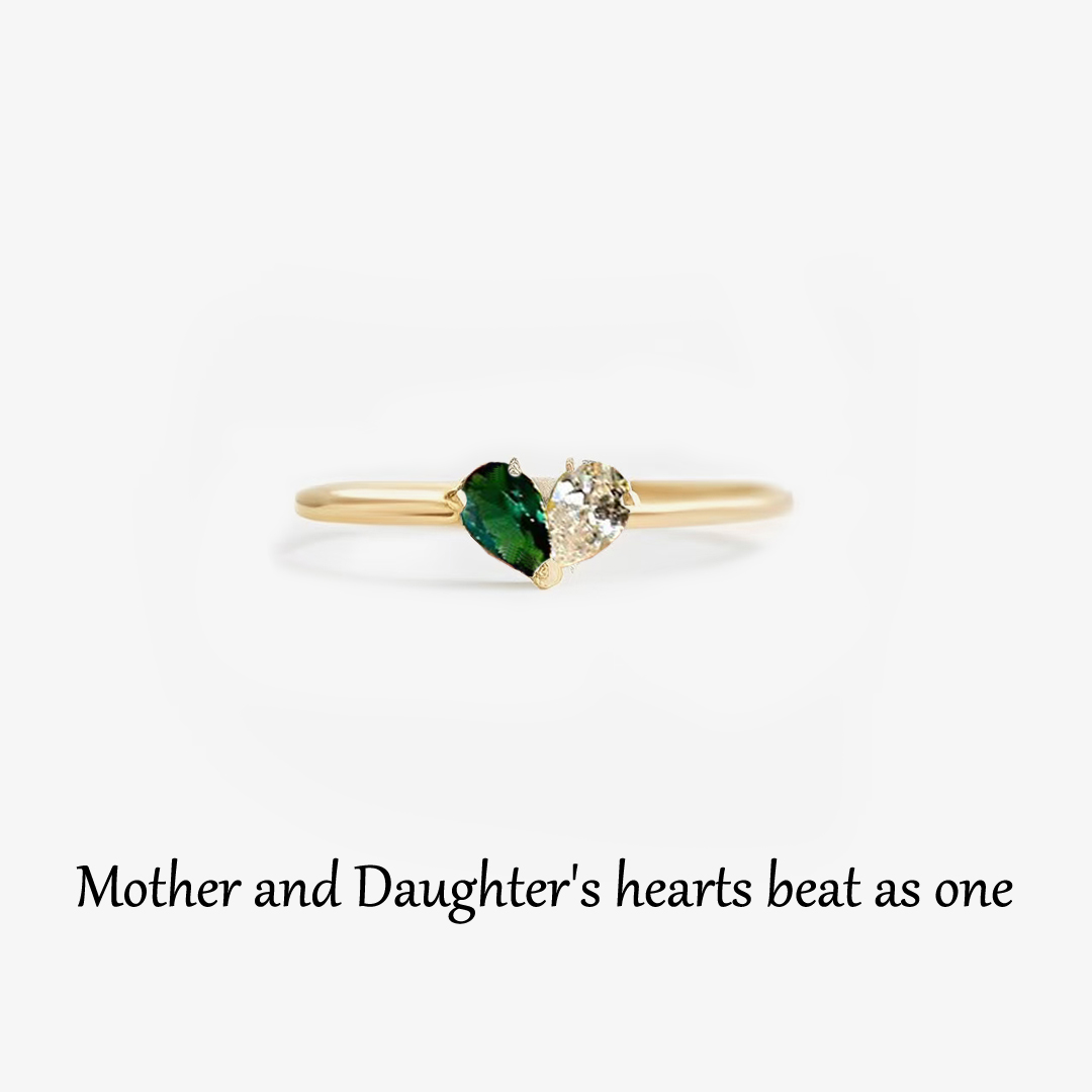 Mother & Daughter Customized Birthstones Heart Ring