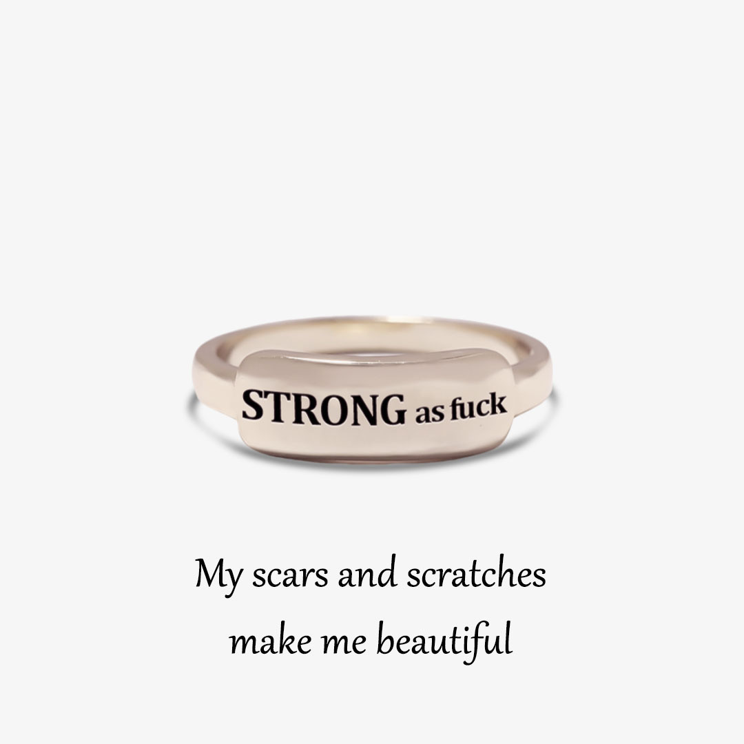 I am strong as fuck Dainty Bar Ring 