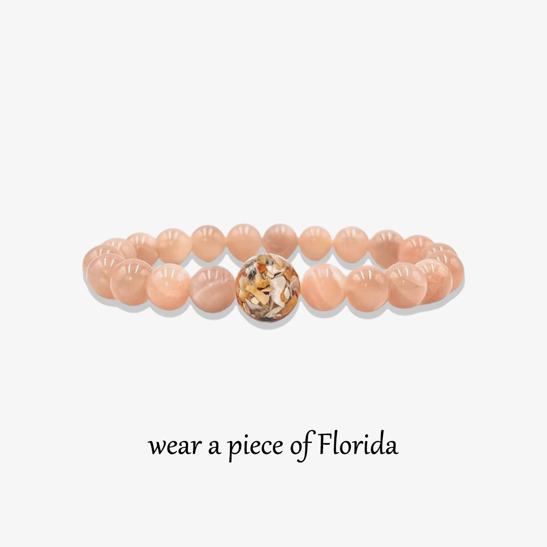Florida Shells + Sunstone Beaded Bracelet