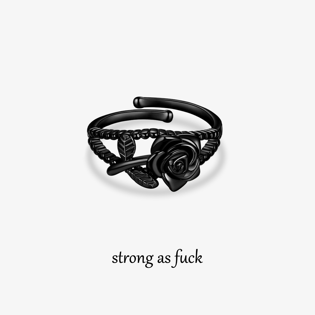 Strong As Fuck Black Rose Double Open Ring