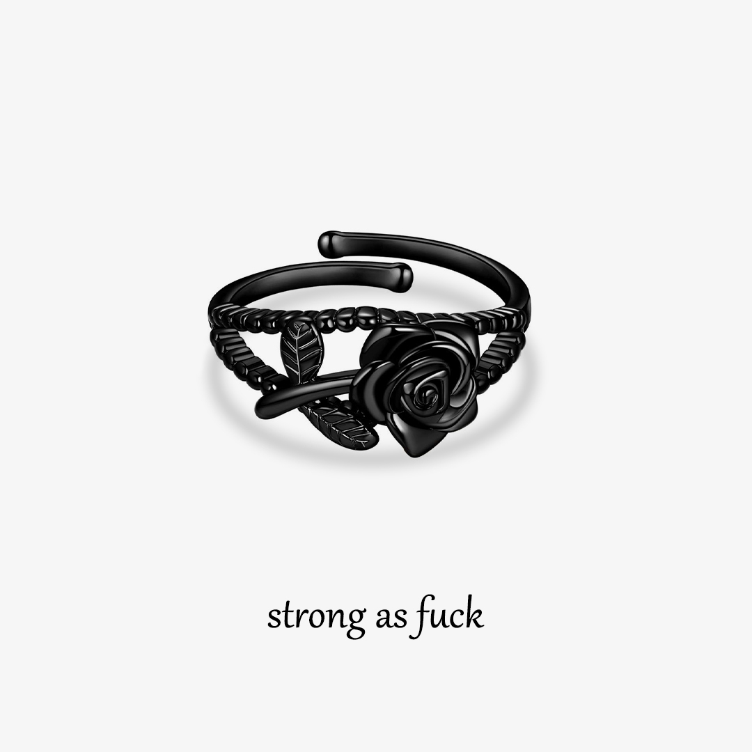 Strong As Fuck Black Rose Double Open Ring