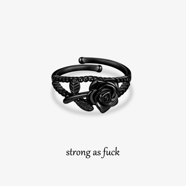 Strong As Fuck Black Rose Double Open Ring
