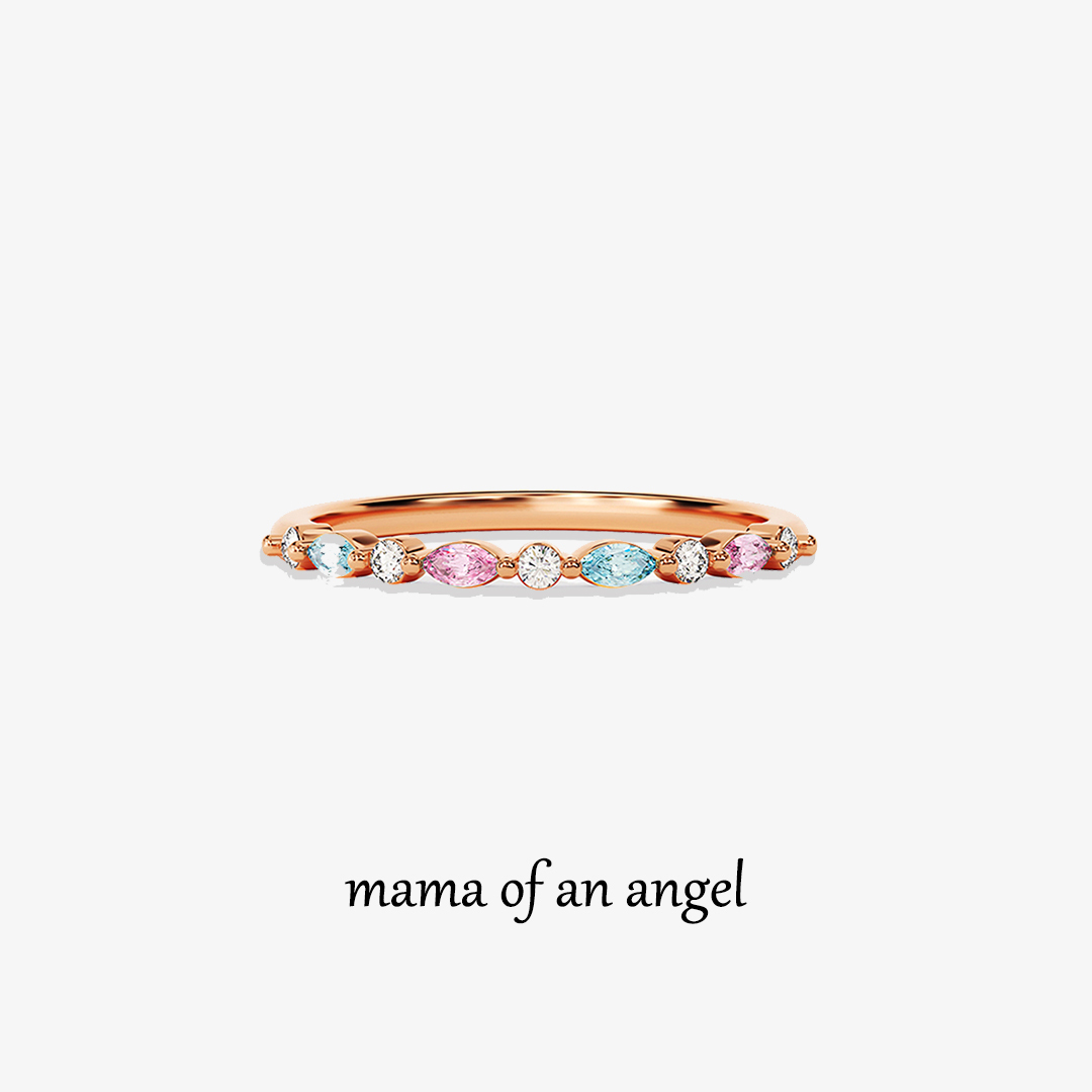 For Memorial - Mama of An Angel Blue & Pink Diamond Thin Ring