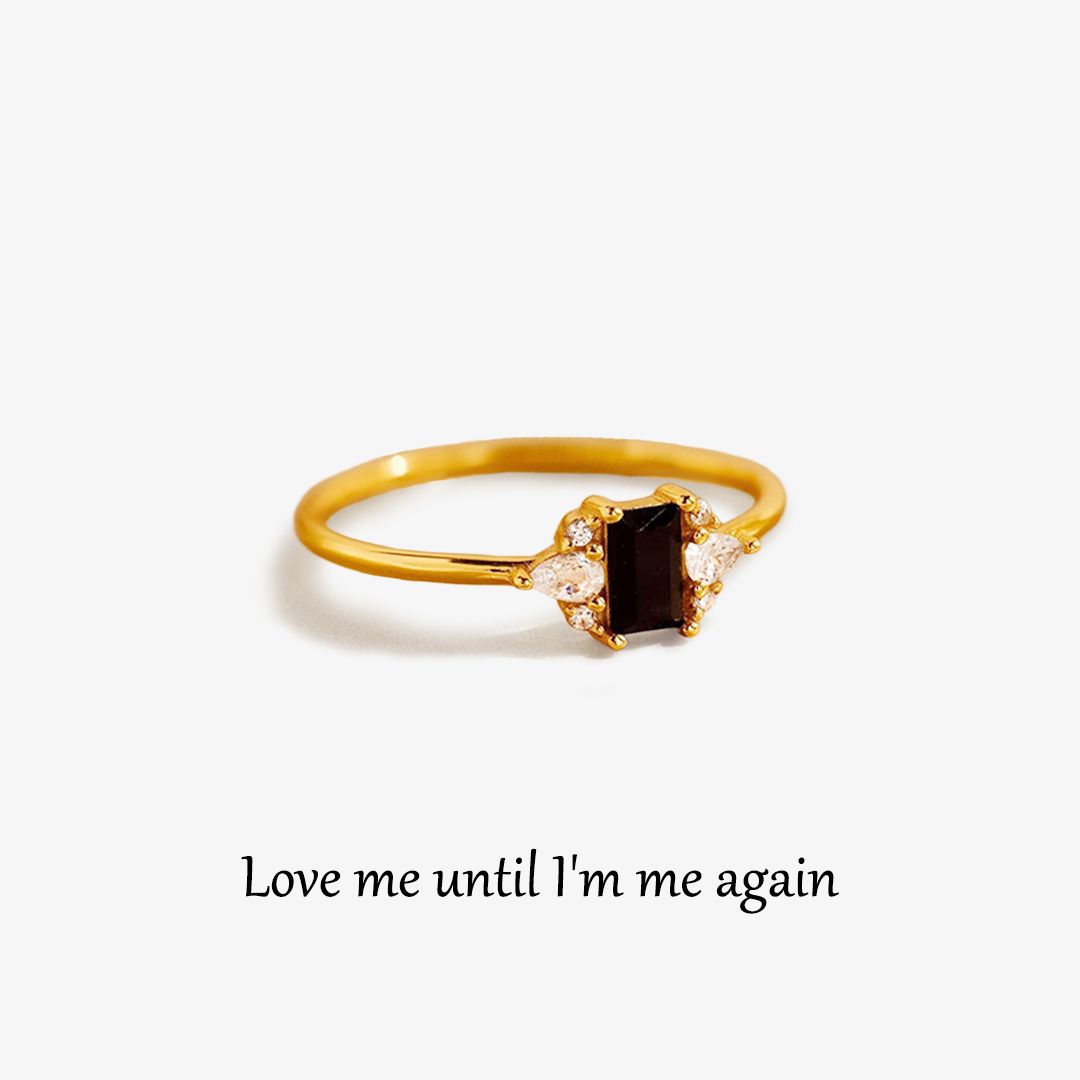 For Self - Love me until I am me again Black Square Diamond Ring