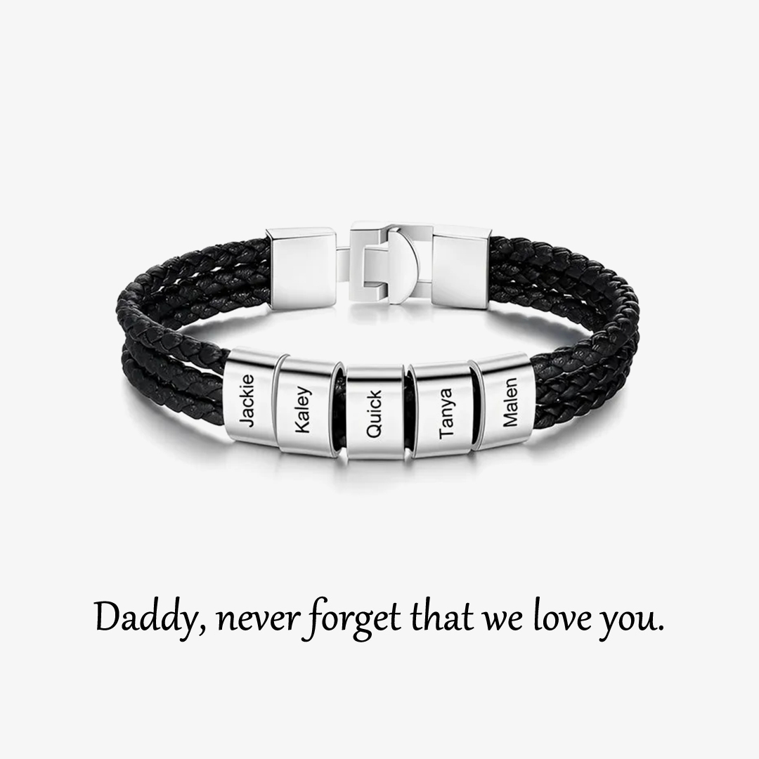 FOR FATHER - SPECIALIZED WITH FAMILIES' NAMES BEAD LEATHER BRAIDED BRACELET