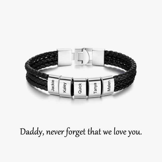 FOR FATHER - SPECIALIZED WITH FAMILIES' NAMES BEAD LEATHER BRAIDED BRACELET