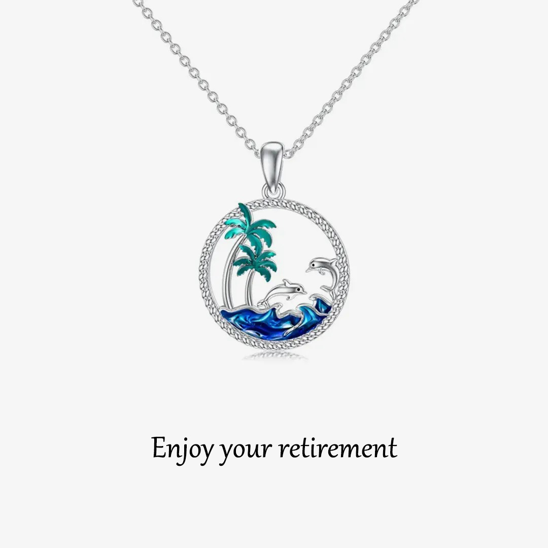 Enjoy Your Retirement-Circle Palm Tree Necklace