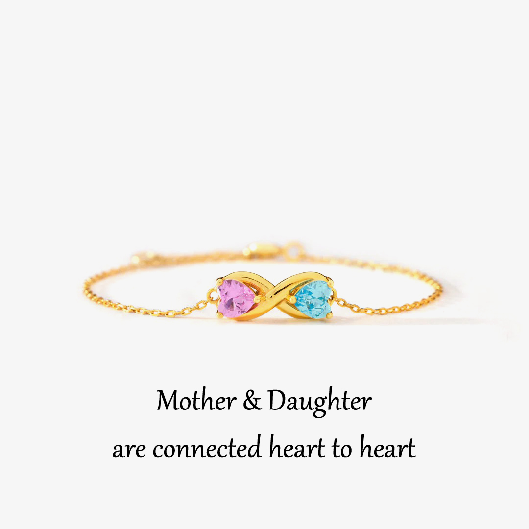 For Mother & Daughter -Double Customized Heart Birthstones Infinity Bracelet