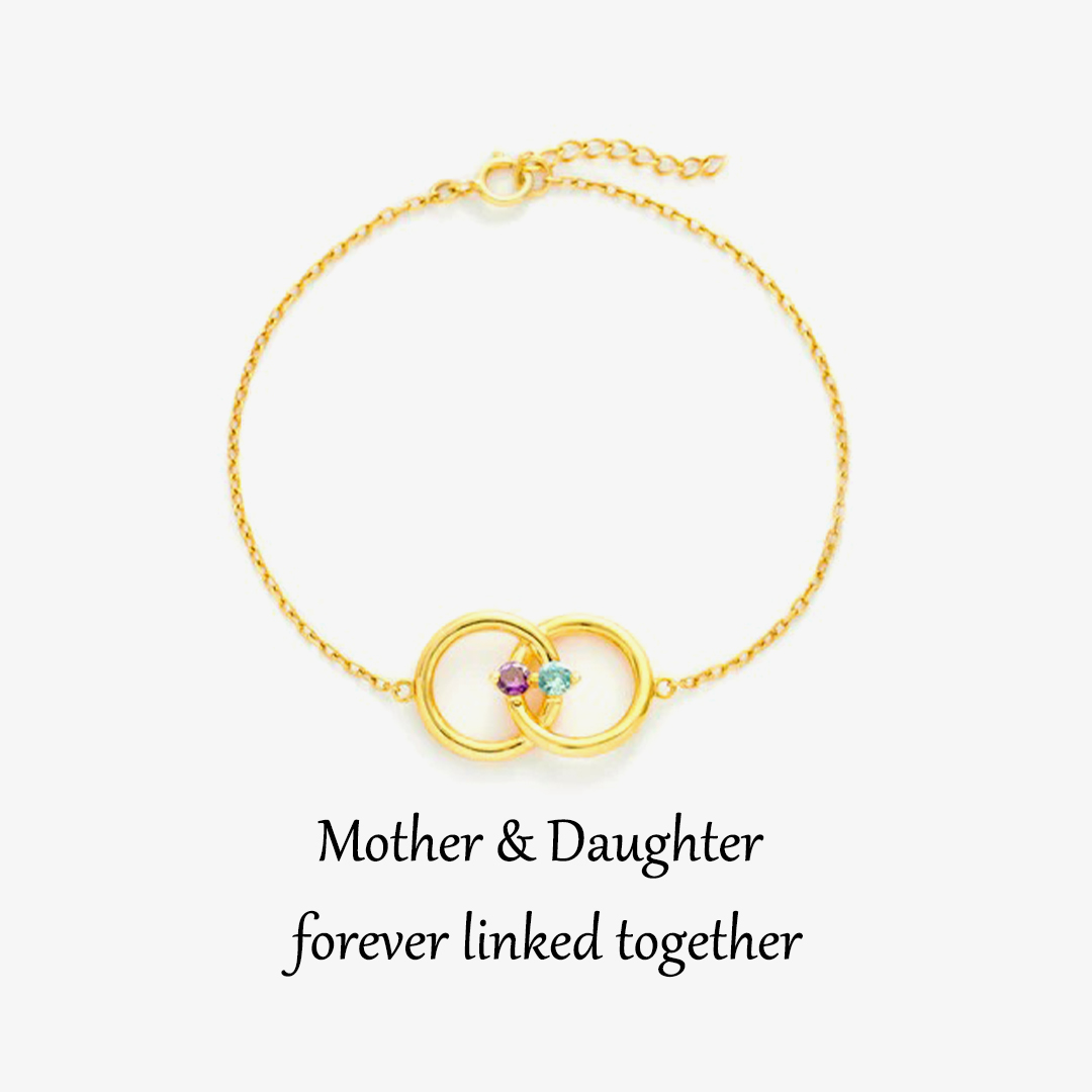 Mother & Daughter Linked From the Heart Two Birthstones Interlocking Bracelet