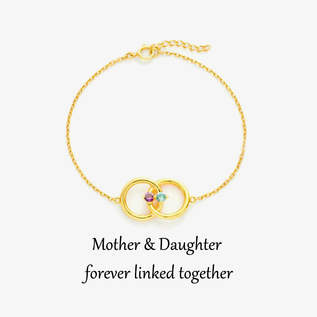 Mother & Daughter Linked From the Heart Two Birthstones Interlocking Bracelet