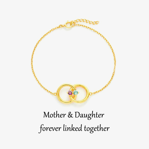 Mother & Daughter Linked From the Heart Two Birthstones Interlocking Bracelet