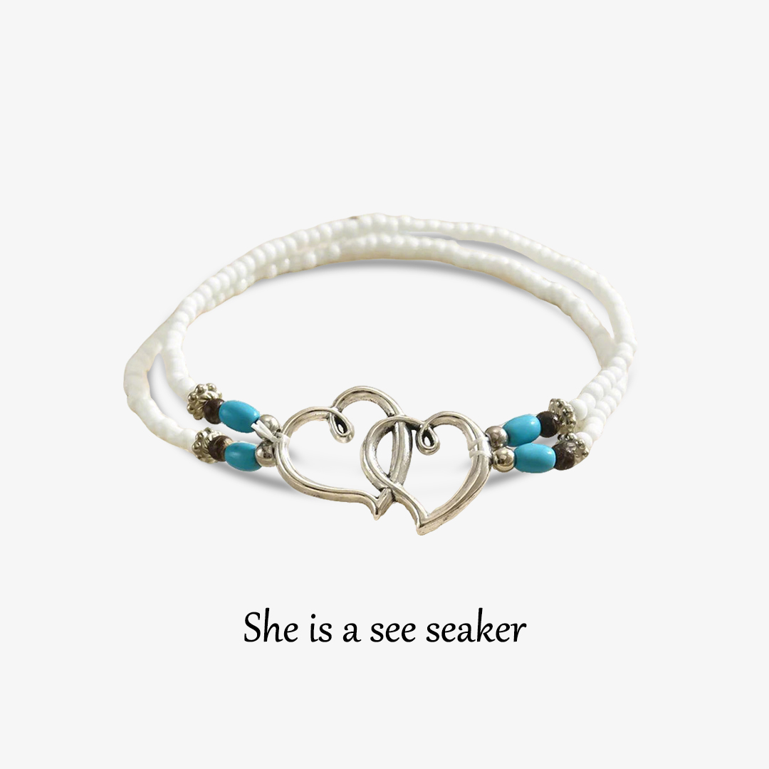 Double Layer Beaded Turquoise Heart Ankle Bracelet