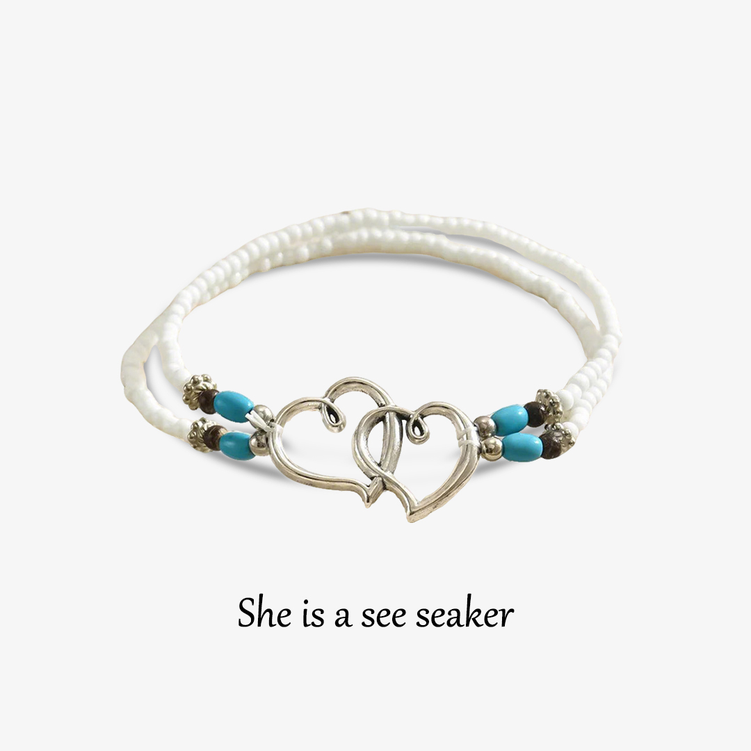 Double Layer Beaded Turquoise Heart Ankle Bracelet
