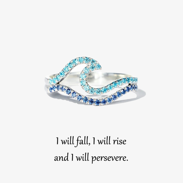 Double Blue Wave Ring-I Will Fall I Will Rise