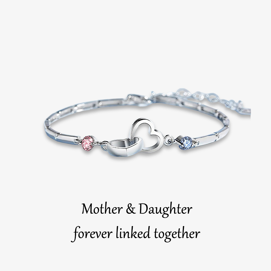 S925 Mother & Daughter Forever Linked Together Custom Birthstone Double Heart Bracelet