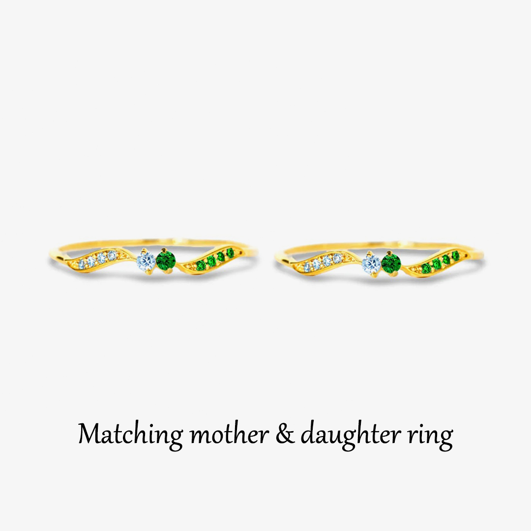 Mother & Daughter forever linked together Personalized Double Stone Wavy Ring
