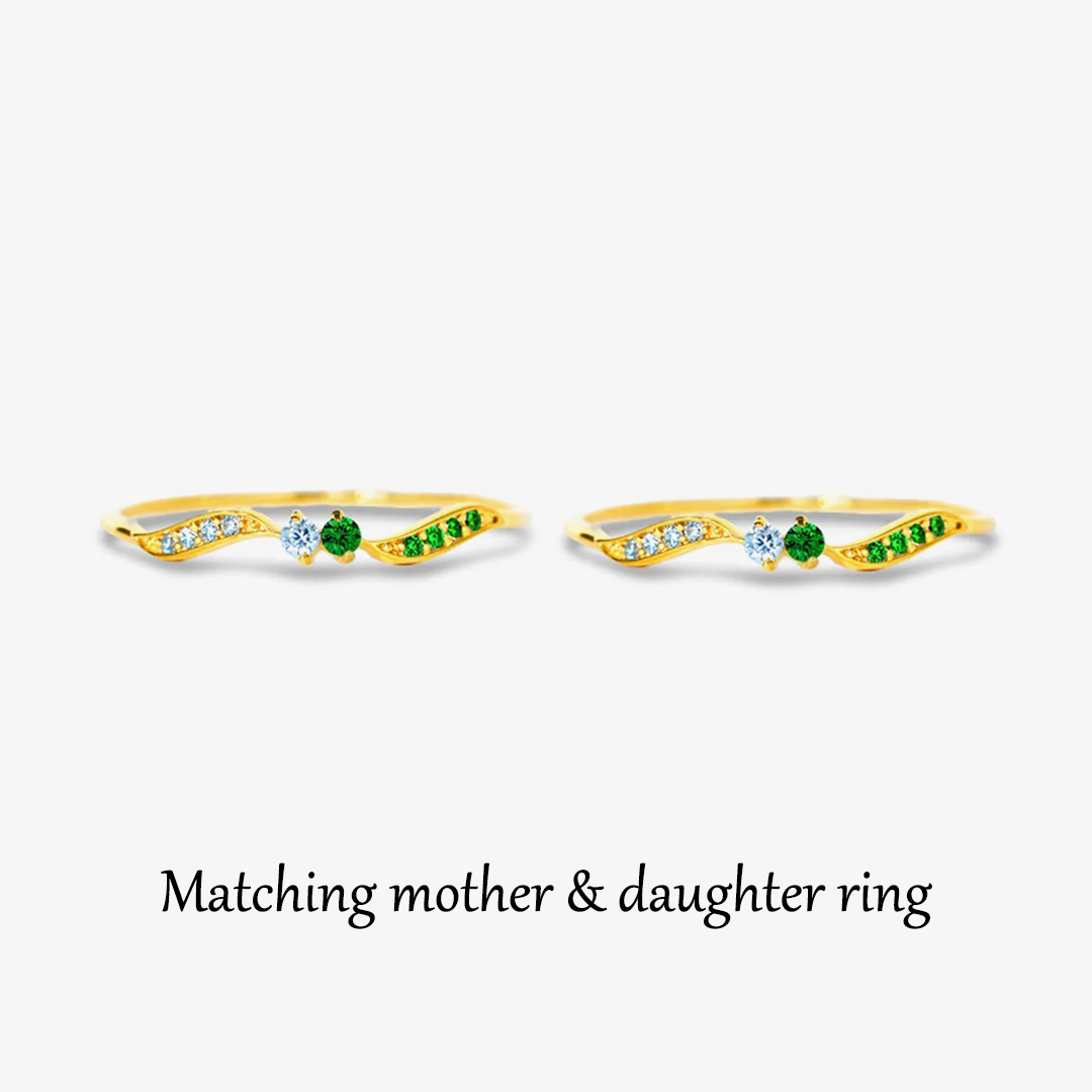 Mother & Daughter forever linked together Personalized Double Stone Wavy Ring
