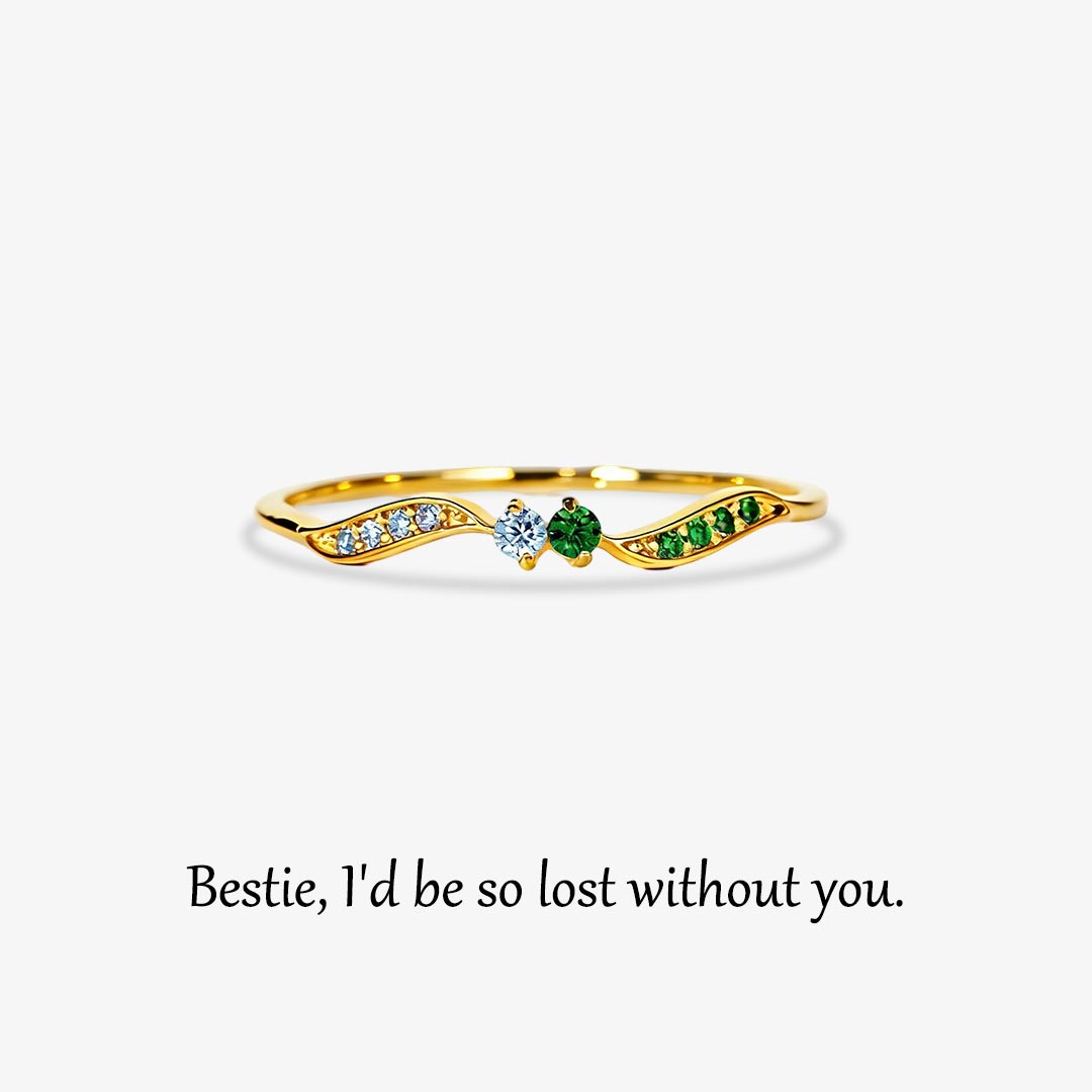 For Friend - Thank you for always being there Personalized Double Stone Wavy Ring